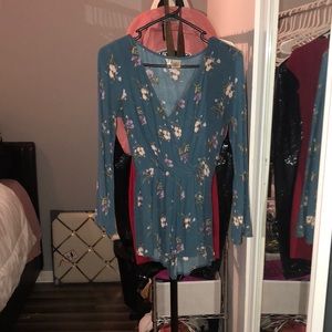 teal floral design romper